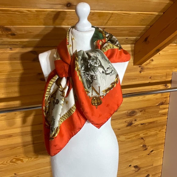 •Hermes Vintage Jacquard Scarf RARE Napoleon Ledoux Hand Rolled Hem 35”x34” - Picture 9 of 15